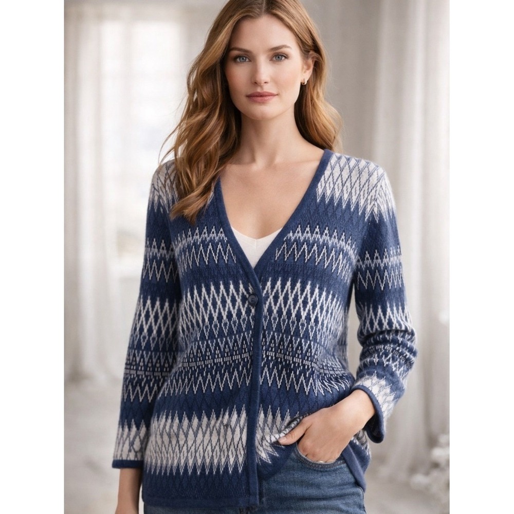 Pendleton Cardigan Sweater Linen Cotton Nordic Blue White Women's S Button NWOT